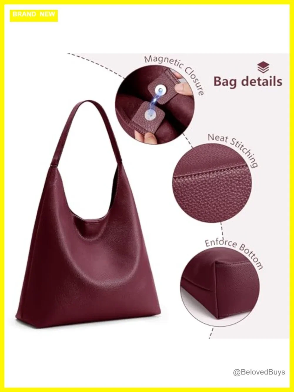 Large Vegan Leather Slouchy Hobo Tote Shoulder Bag for Travel Work